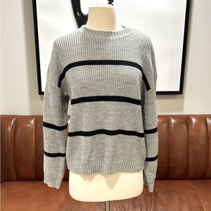BRAND NEW! Crew Neck Grey and Navy Stripe Sweater, Relaxed Fit,‎ Medium, POL